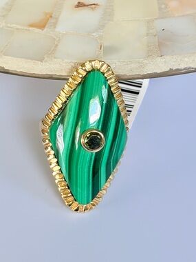 Rarities Carol Brodie Gold Plated Malachite Kite Shaped Ring 7 NWT